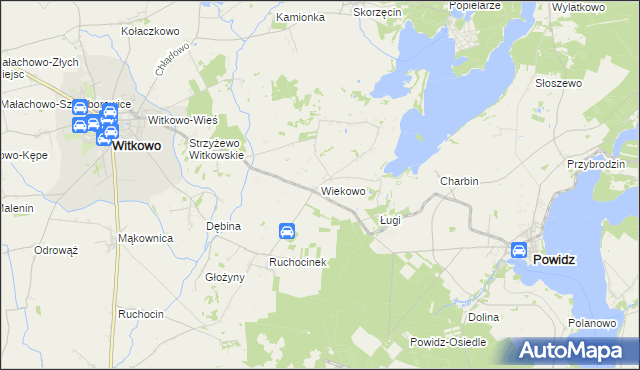 mapa Wiekowo gmina Witkowo, Wiekowo gmina Witkowo na mapie Targeo