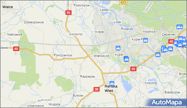 mapa Większyce, Większyce na mapie Targeo