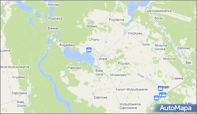 mapa Wiele gmina Karsin, Wiele gmina Karsin na mapie Targeo