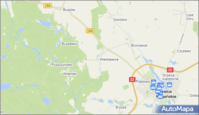 mapa Wielisławice gmina Strzelce Krajeńskie, Wielisławice gmina Strzelce Krajeńskie na mapie Targeo