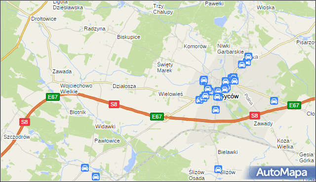 mapa Wielowieś gmina Syców, Wielowieś gmina Syców na mapie Targeo