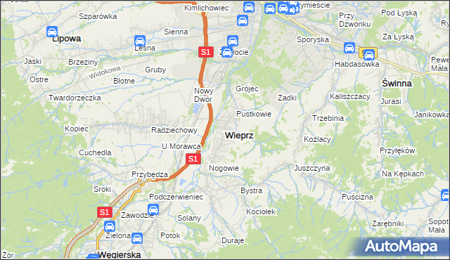 mapa Wieprz gmina Radziechowy-Wieprz, Wieprz gmina Radziechowy-Wieprz na mapie Targeo