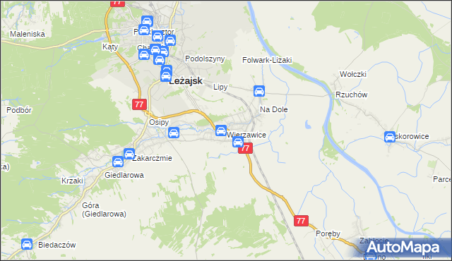 mapa Wierzawice, Wierzawice na mapie Targeo