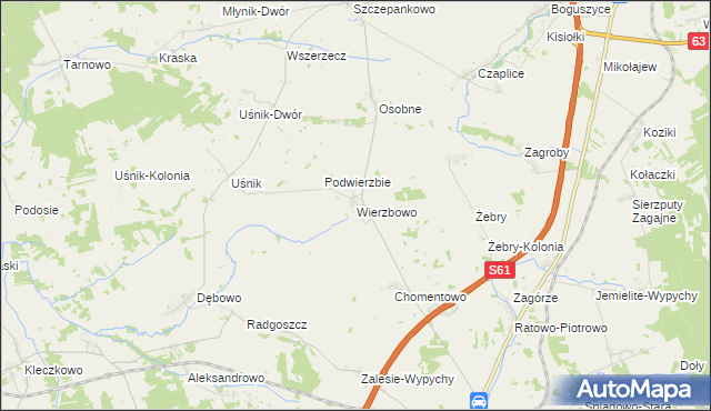 mapa Wierzbowo gmina Śniadowo, Wierzbowo gmina Śniadowo na mapie Targeo