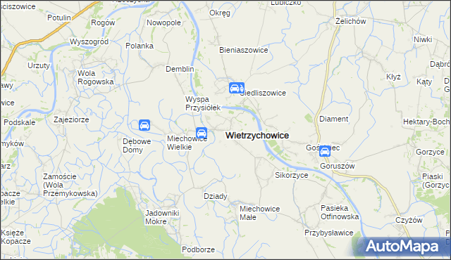 mapa Wietrzychowice powiat tarnowski, Wietrzychowice powiat tarnowski na mapie Targeo