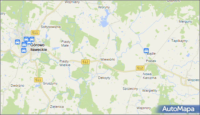 mapa Wiewiórki gmina Górowo Iławeckie, Wiewiórki gmina Górowo Iławeckie na mapie Targeo