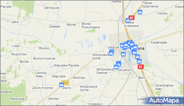 mapa Wilczkowice Dolne gmina Łęczyca, Wilczkowice Dolne gmina Łęczyca na mapie Targeo