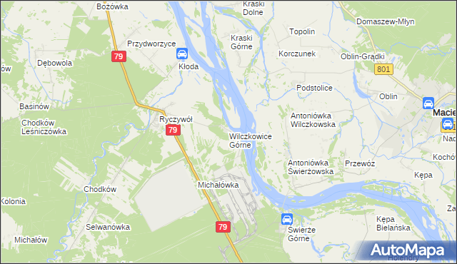 mapa Wilczkowice Górne gmina Kozienice, Wilczkowice Górne gmina Kozienice na mapie Targeo