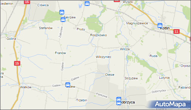 mapa Wilczyniec gmina Jarocin, Wilczyniec gmina Jarocin na mapie Targeo