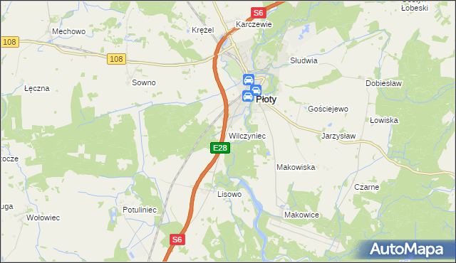 mapa Wilczyniec gmina Płoty, Wilczyniec gmina Płoty na mapie Targeo