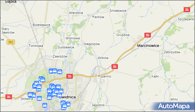 mapa Wilków gmina Świdnica, Wilków gmina Świdnica na mapie Targeo