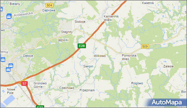mapa Wilkowo gmina Milejewo, Wilkowo gmina Milejewo na mapie Targeo