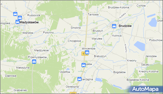 mapa Wincentów gmina Brudzew, Wincentów gmina Brudzew na mapie Targeo