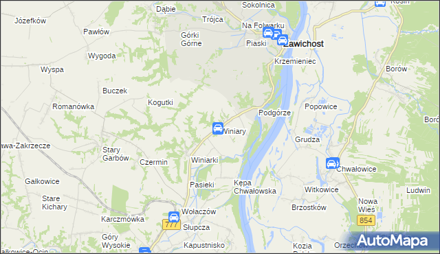 mapa Winiary gmina Dwikozy, Winiary gmina Dwikozy na mapie Targeo