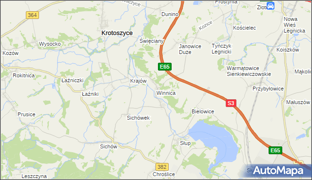 mapa Winnica gmina Krotoszyce, Winnica gmina Krotoszyce na mapie Targeo