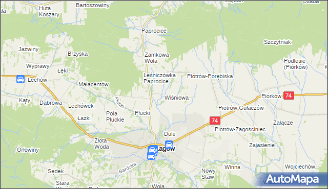 mapa Wiśniowa gmina Łagów, Wiśniowa gmina Łagów na mapie Targeo