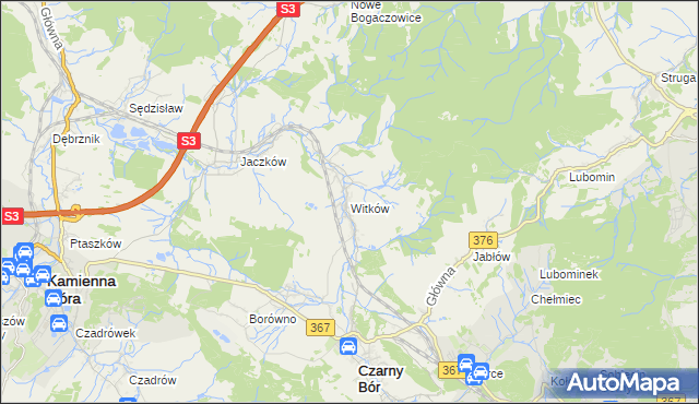 mapa Witków gmina Czarny Bór, Witków gmina Czarny Bór na mapie Targeo