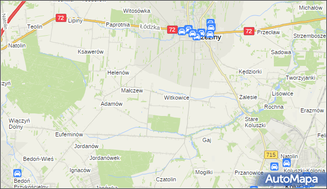 mapa Witkowice gmina Brzeziny, Witkowice gmina Brzeziny na mapie Targeo
