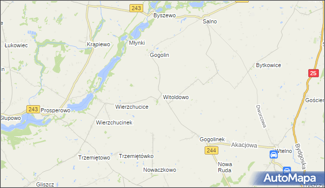 mapa Witoldowo gmina Koronowo, Witoldowo gmina Koronowo na mapie Targeo