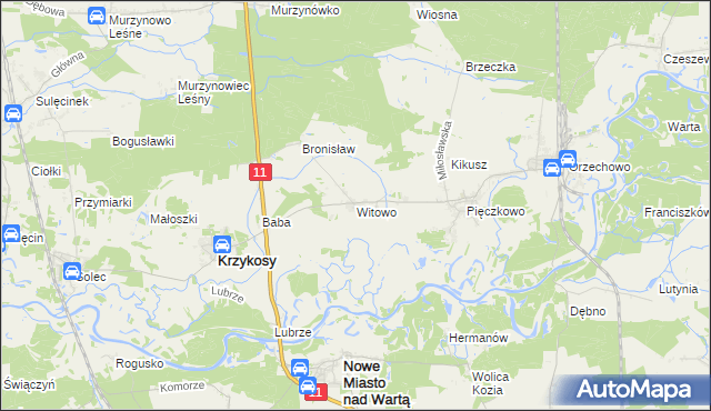 mapa Witowo gmina Krzykosy, Witowo gmina Krzykosy na mapie Targeo