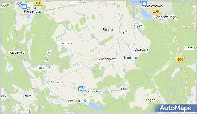 mapa Włodzisław gmina Przybiernów, Włodzisław gmina Przybiernów na mapie Targeo