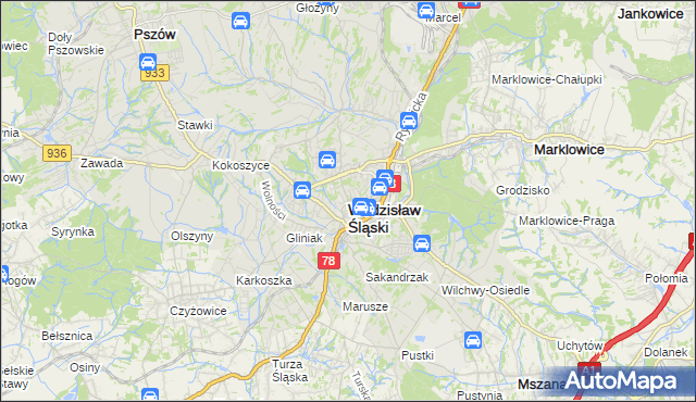 mapa Wodzisławia Śląskiego, Wodzisław Śląski na mapie Targeo