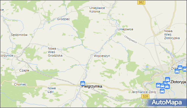 mapa Wojcieszyn gmina Pielgrzymka, Wojcieszyn gmina Pielgrzymka na mapie Targeo