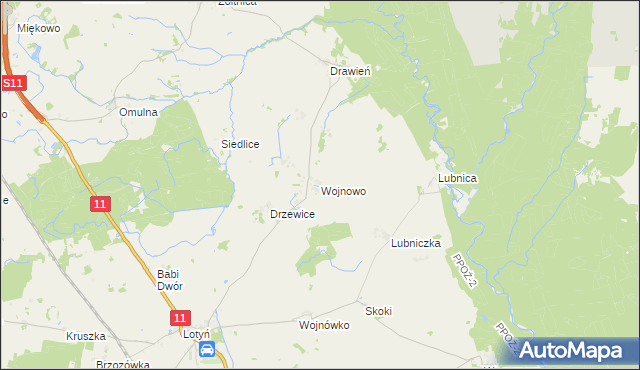 mapa Wojnowo gmina Szczecinek, Wojnowo gmina Szczecinek na mapie Targeo