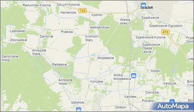 mapa Wojsławice gmina Zduńska Wola, Wojsławice gmina Zduńska Wola na mapie Targeo