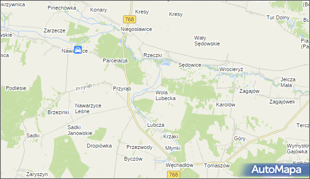 mapa Wola Lubecka gmina Wodzisław, Wola Lubecka gmina Wodzisław na mapie Targeo