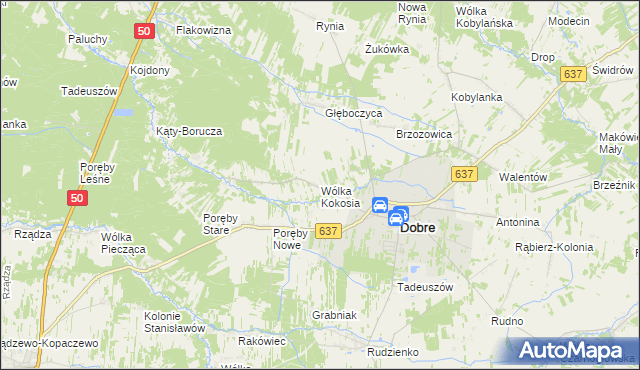mapa Wólka Kokosia, Wólka Kokosia na mapie Targeo