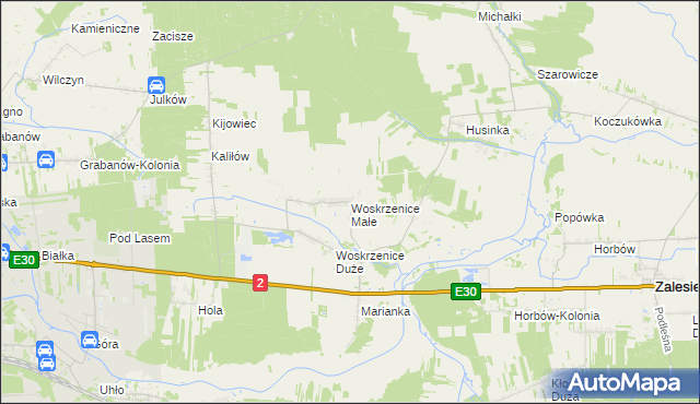 mapa Woskrzenice Małe, Woskrzenice Małe na mapie Targeo