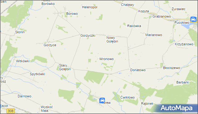 mapa Wronowo gmina Kościan, Wronowo gmina Kościan na mapie Targeo