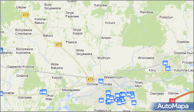 mapa Wydrzyn gmina Łask, Wydrzyn gmina Łask na mapie Targeo