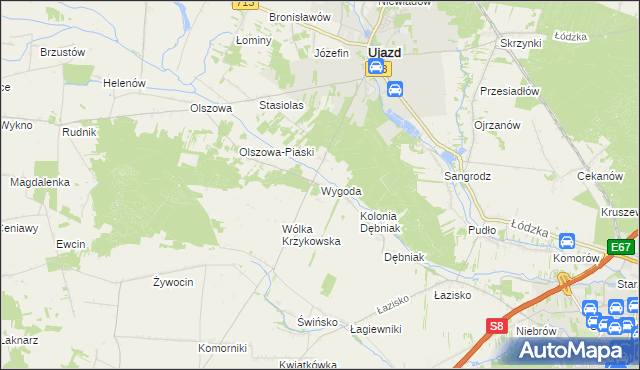 mapa Wygoda gmina Ujazd, Wygoda gmina Ujazd na mapie Targeo