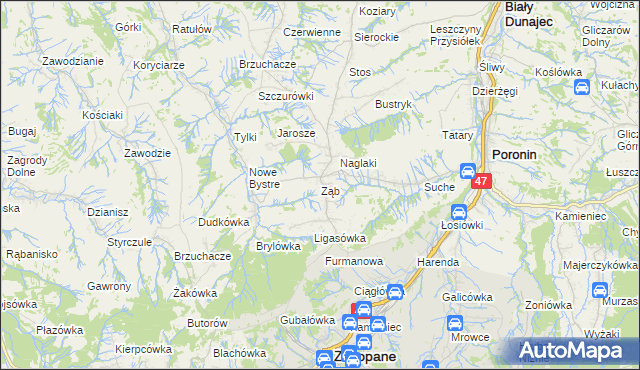 mapa Ząb, Ząb na mapie Targeo
