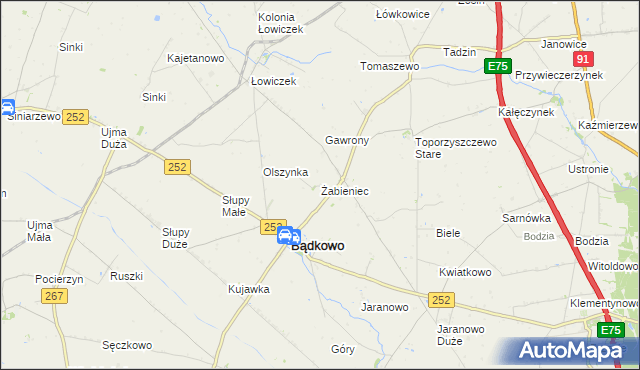 mapa Żabieniec gmina Bądkowo, Żabieniec gmina Bądkowo na mapie Targeo