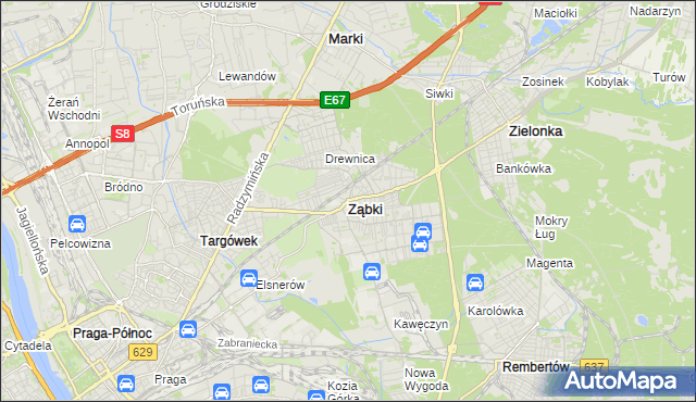 mapa Ząbki powiat wołomiński, Ząbki powiat wołomiński na mapie Targeo