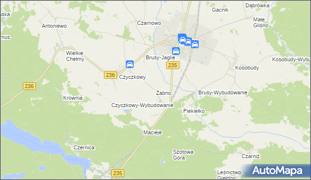 mapa Żabno gmina Brusy, Żabno gmina Brusy na mapie Targeo