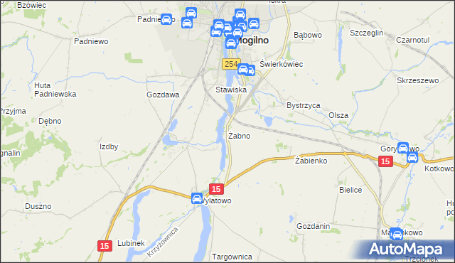 mapa Żabno gmina Mogilno, Żabno gmina Mogilno na mapie Targeo