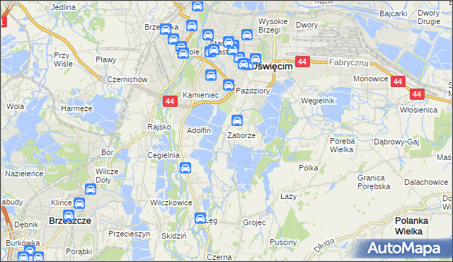 mapa Zaborze gmina Oświęcim, Zaborze gmina Oświęcim na mapie Targeo