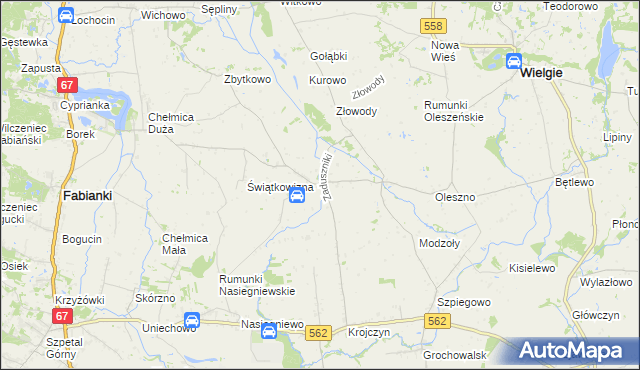 mapa Zaduszniki gmina Wielgie, Zaduszniki gmina Wielgie na mapie Targeo