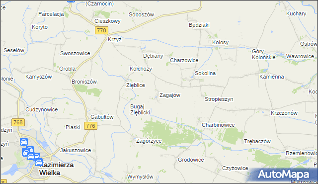 mapa Zagajów gmina Czarnocin, Zagajów gmina Czarnocin na mapie Targeo