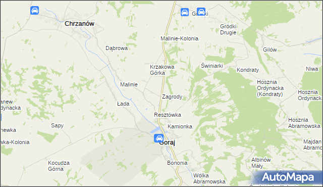 mapa Zagrody gmina Goraj, Zagrody gmina Goraj na mapie Targeo