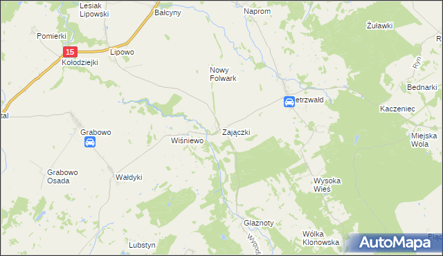 mapa Zajączki gmina Ostróda, Zajączki gmina Ostróda na mapie Targeo