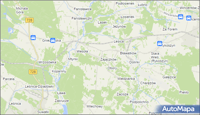 mapa Zajączków gmina Piekoszów, Zajączków gmina Piekoszów na mapie Targeo