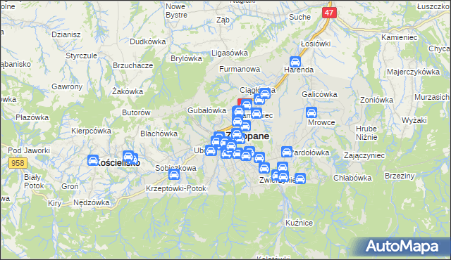mapa Zakopanego, Zakopane na mapie Targeo