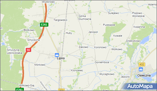 mapa Żakowo gmina Lipno, Żakowo gmina Lipno na mapie Targeo