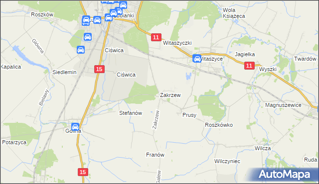 mapa Zakrzew gmina Jarocin, Zakrzew gmina Jarocin na mapie Targeo