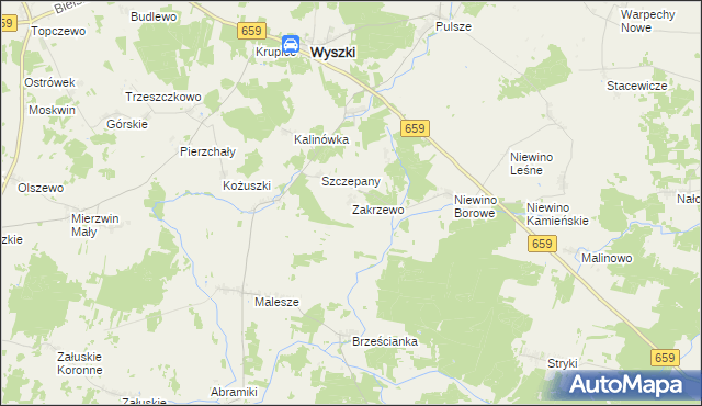 mapa Zakrzewo gmina Wyszki, Zakrzewo gmina Wyszki na mapie Targeo